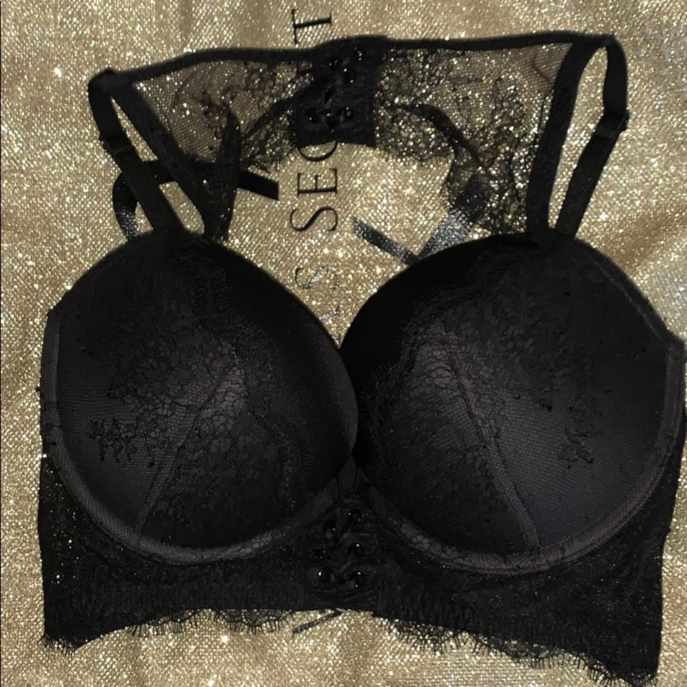 Victoria's Secret Black Lace Longline Push-Up Bra